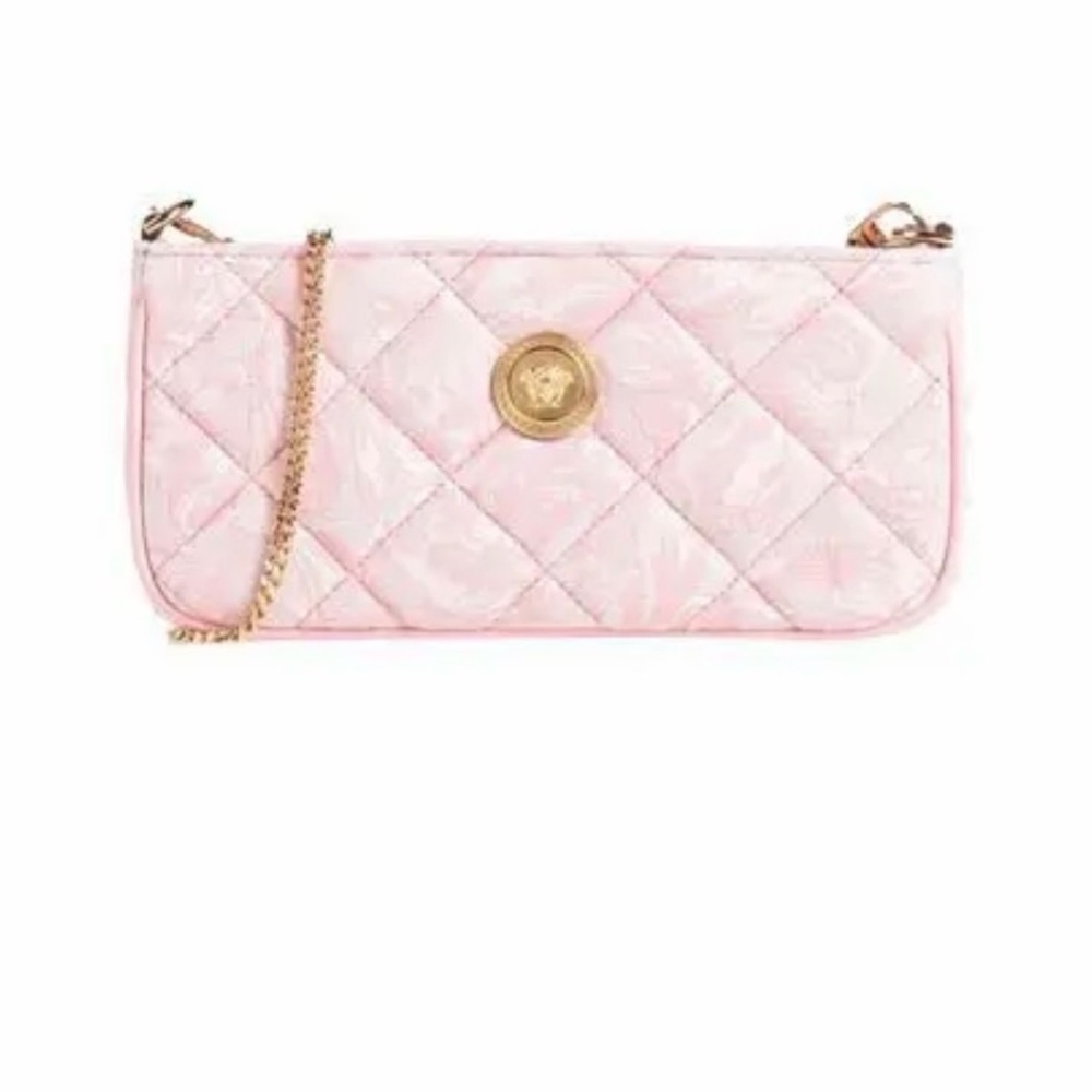 Versace Pink Quilted Shoulder Bag with Gold Chain